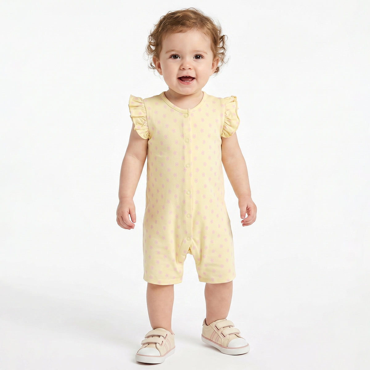 Baby Girls Pack of 2 Printed Cotton Rompers with Flutter Sleeves