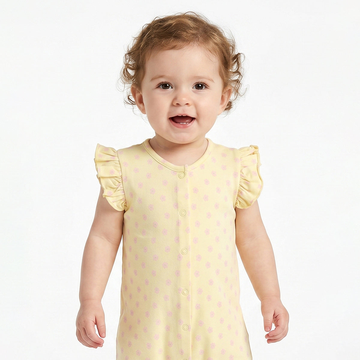 Baby Girls Pack of 2 Printed Cotton Rompers with Flutter Sleeves