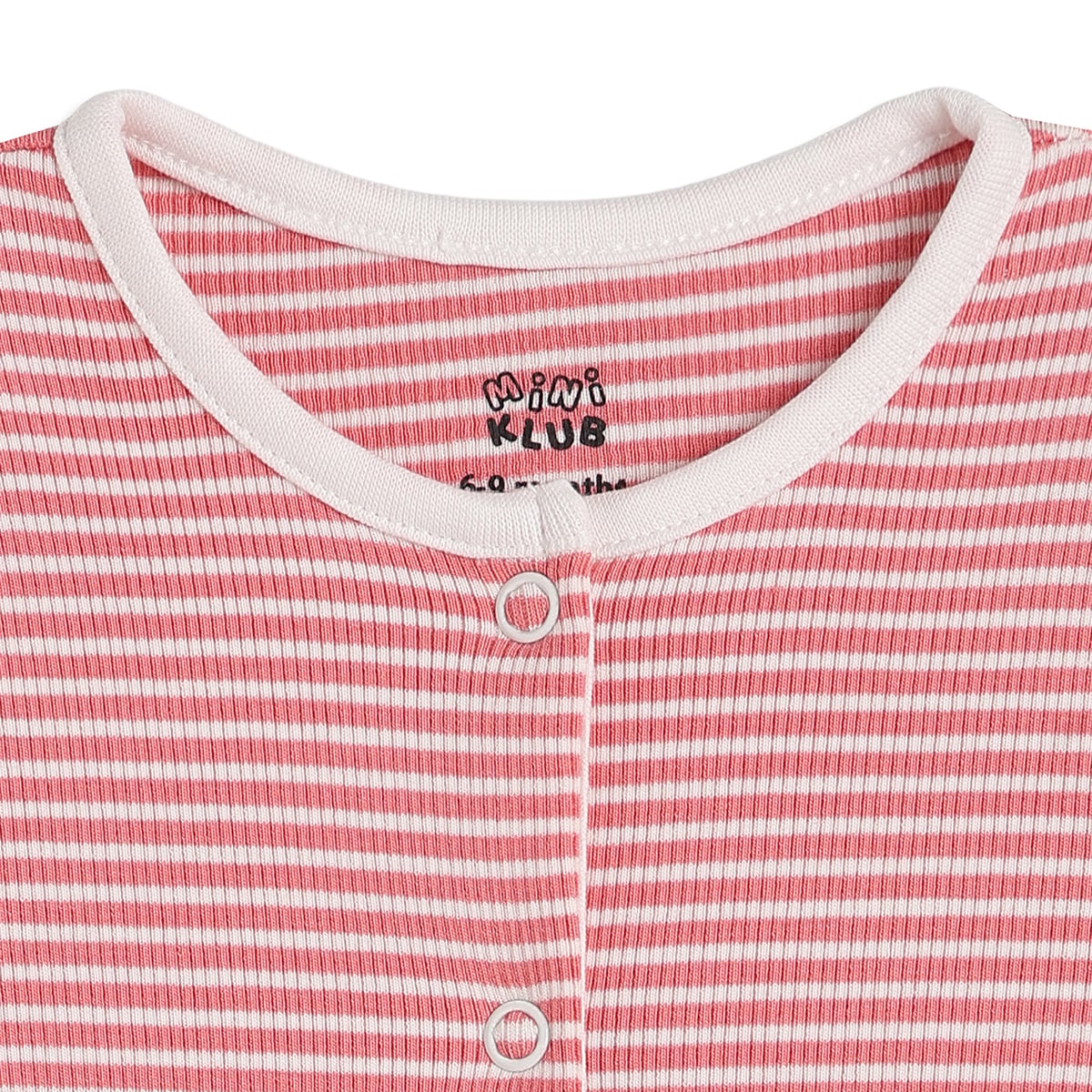 Baby Girls Pink And Coral Cotton Printed Rompers Pack Of 2 Regular Fit Casual Wear