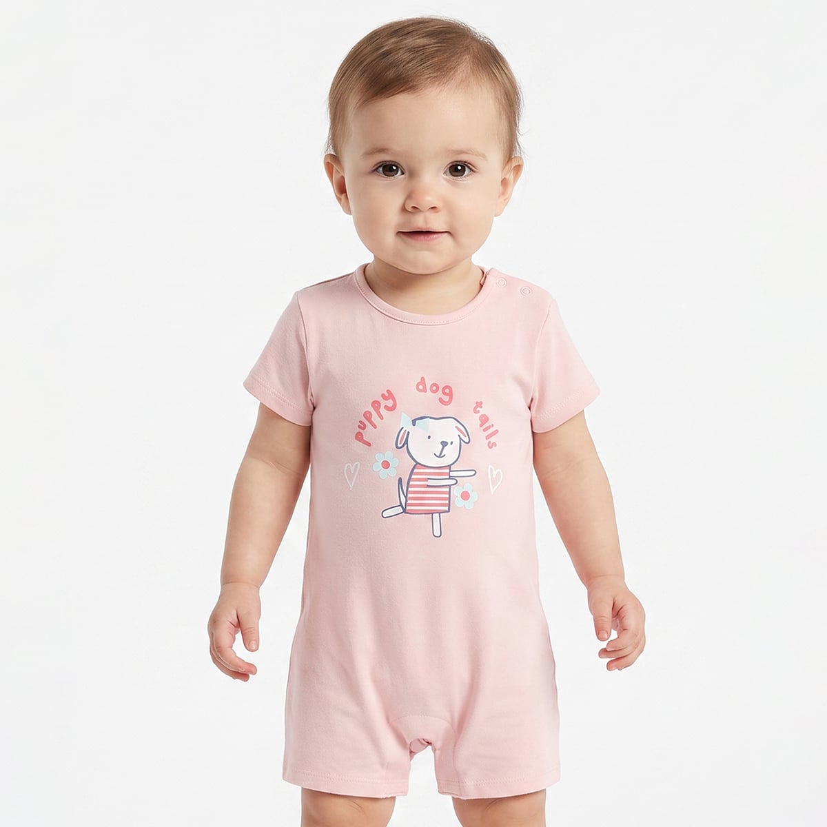 Baby Girls Pink And Coral Cotton Printed Rompers Pack Of 2 Regular Fit Casual Wear