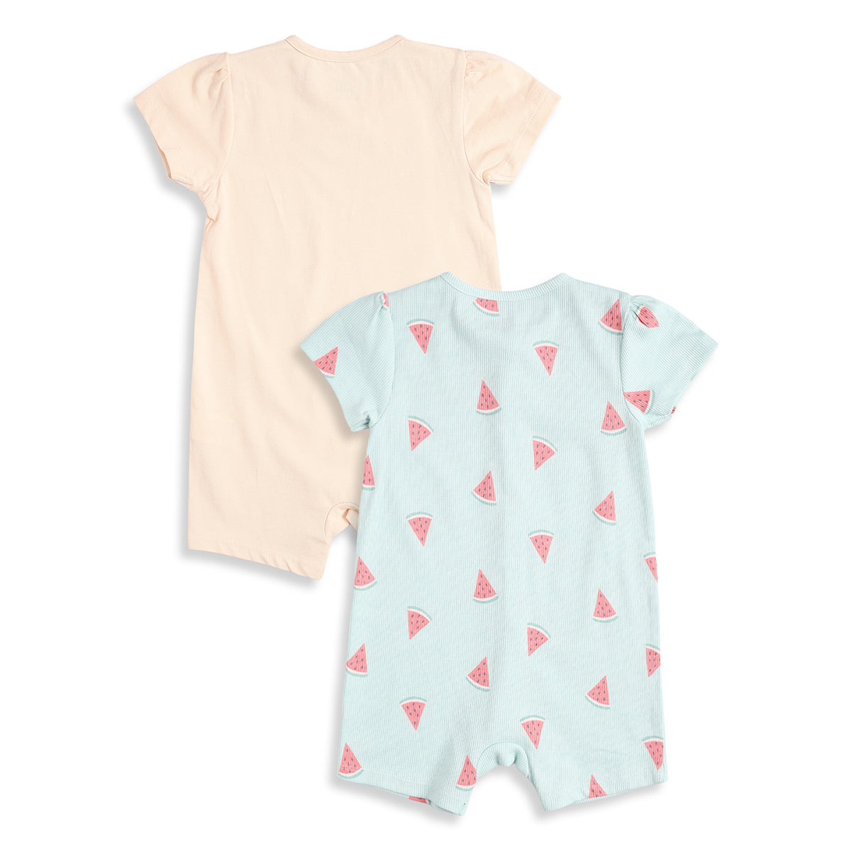 Baby Girls Pack of 2 Printed Cotton Rompers with Front Snap Closure and Short Sleeves