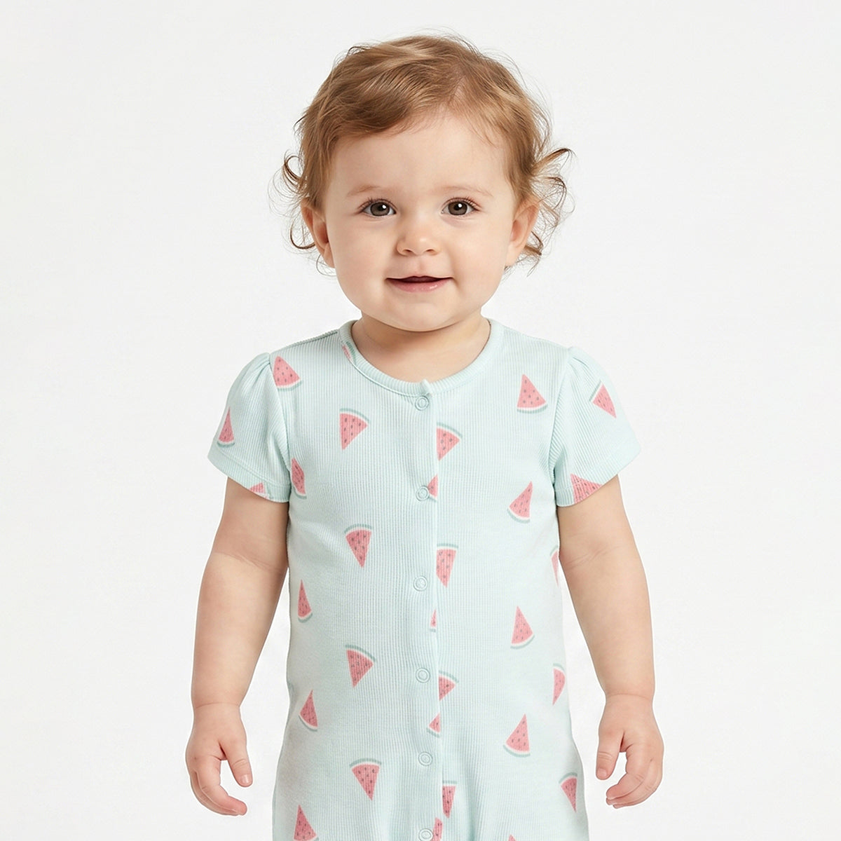 Baby Girls Pack of 2 Printed Cotton Rompers with Front Snap Closure and Short Sleeves