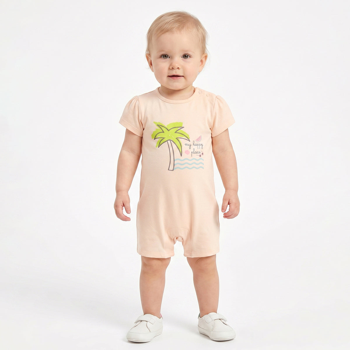 Baby Girls Pack of 2 Printed Cotton Rompers with Front Snap Closure and Short Sleeves