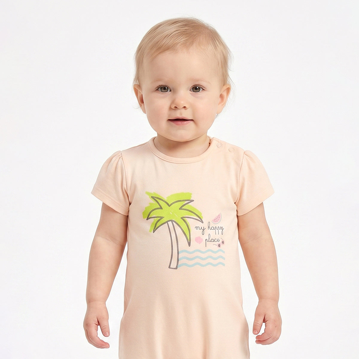 Baby Girls Pack of 2 Printed Cotton Rompers with Front Snap Closure and Short Sleeves