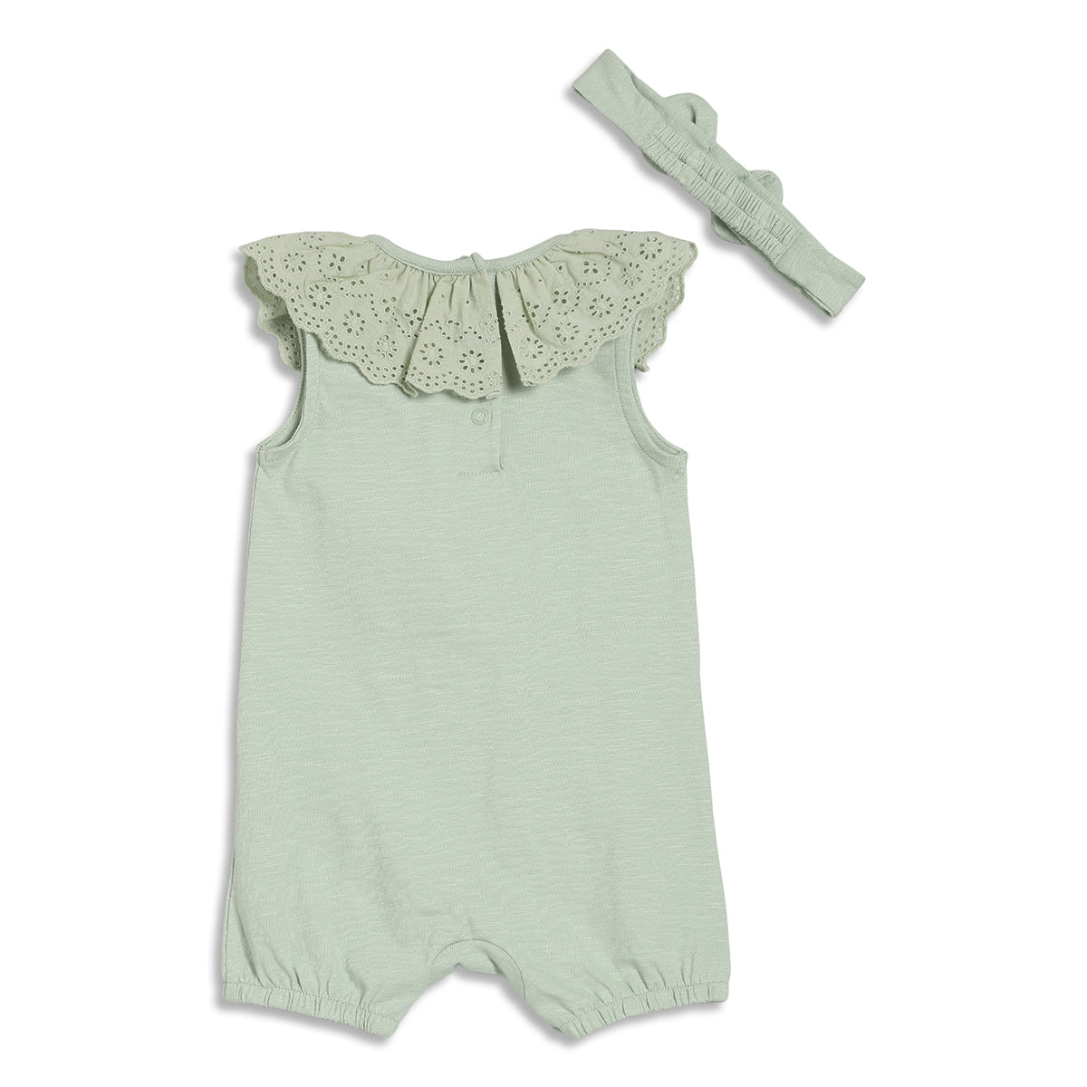 Baby Girls Duck Applique Romper with Headband, Light Green