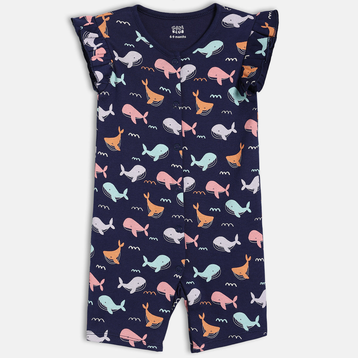 Baby Girls Whale Print Knit Rompers Pack of 2, Navy Blue and Aqua Blue