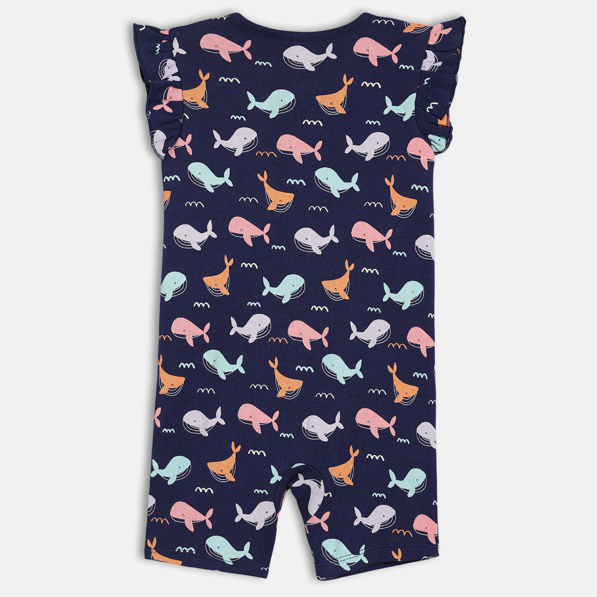Baby Girls Whale Print Knit Rompers Pack of 2, Navy Blue and Aqua Blue