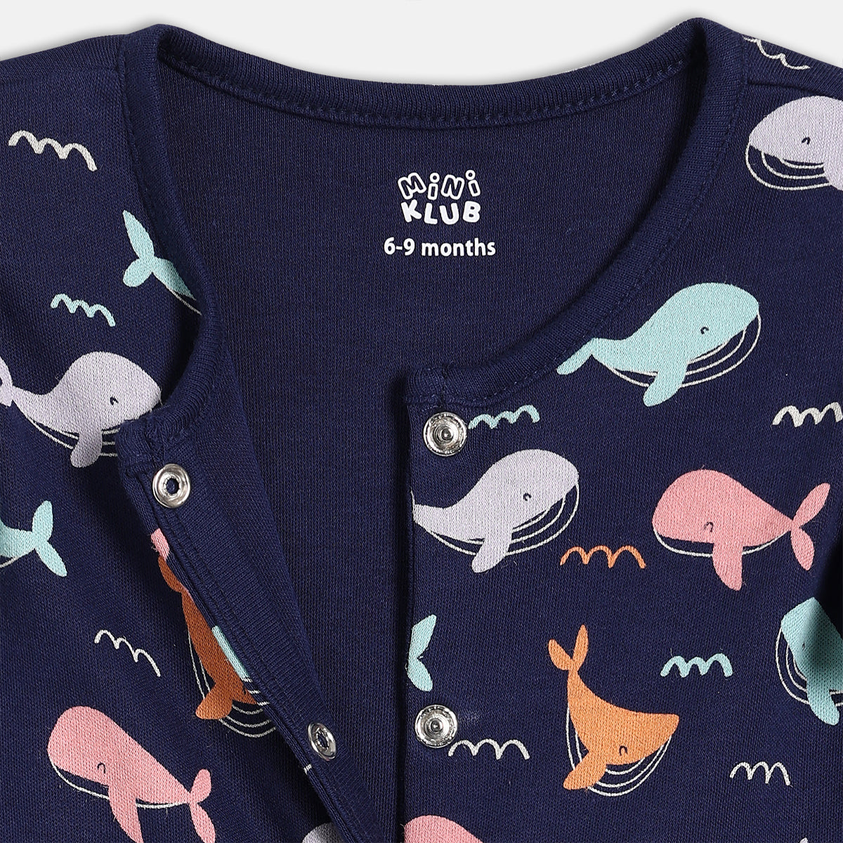 Baby Girls Whale Print Knit Rompers Pack of 2, Navy Blue and Aqua Blue