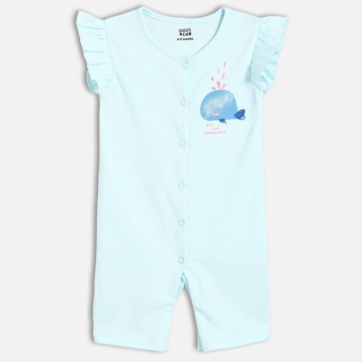 Baby Girls Whale Print Knit Rompers Pack of 2, Navy Blue and Aqua Blue