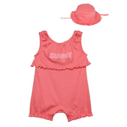 Baby Girls Text Embroidered Romper With Cap, Pink