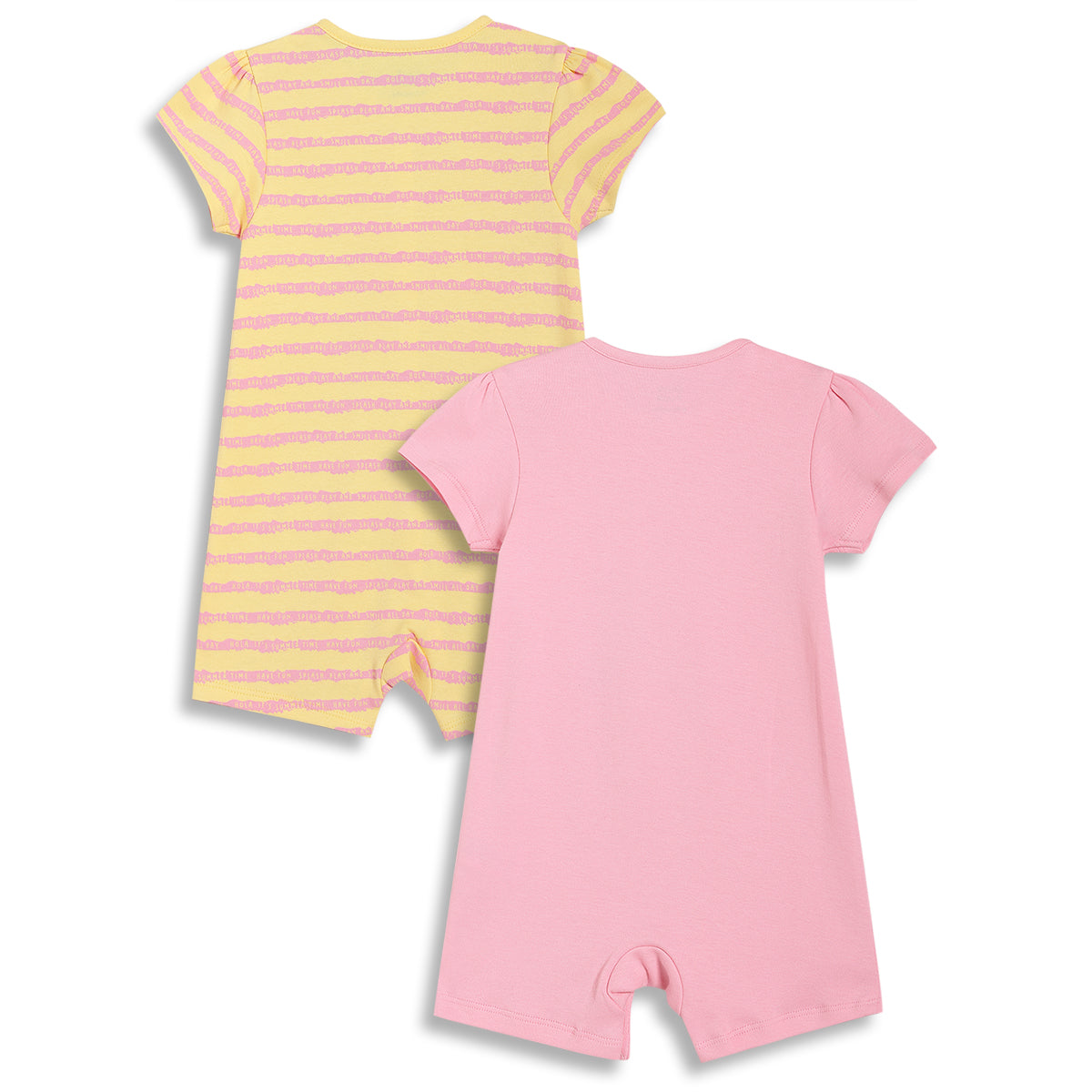 Baby Girls Floral Slogan Print Rompers Pack of 2, Pink & Yellow