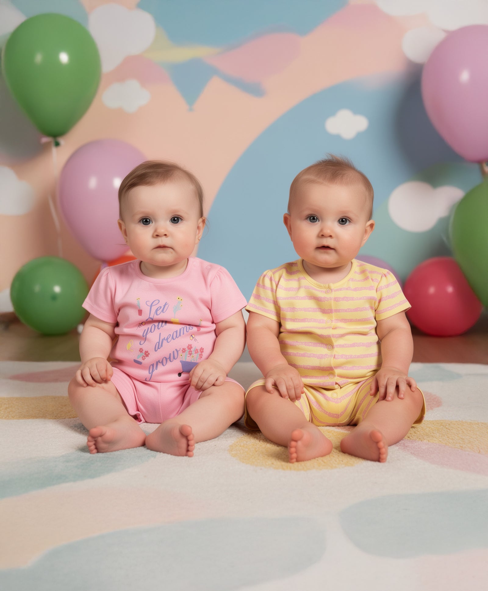 Baby Girls Floral Slogan Print Rompers Pack of 2, Pink & Yellow
