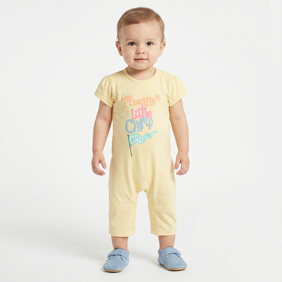 Baby Girls Typography Print and Check Pattern Rompers Pack of 2, Yellow and White