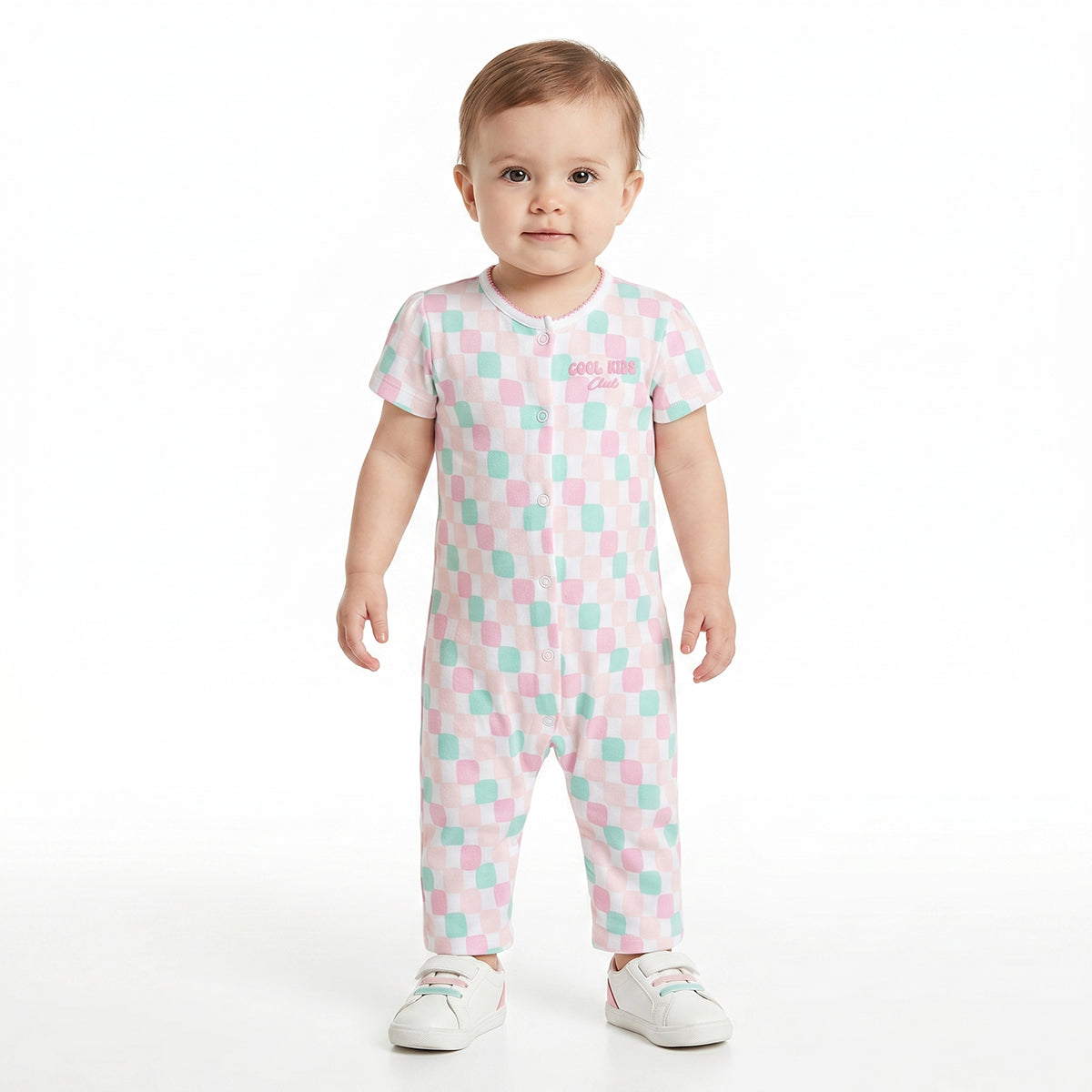 Baby Girls Typography Print and Check Pattern Rompers Pack of 2, Yellow and White