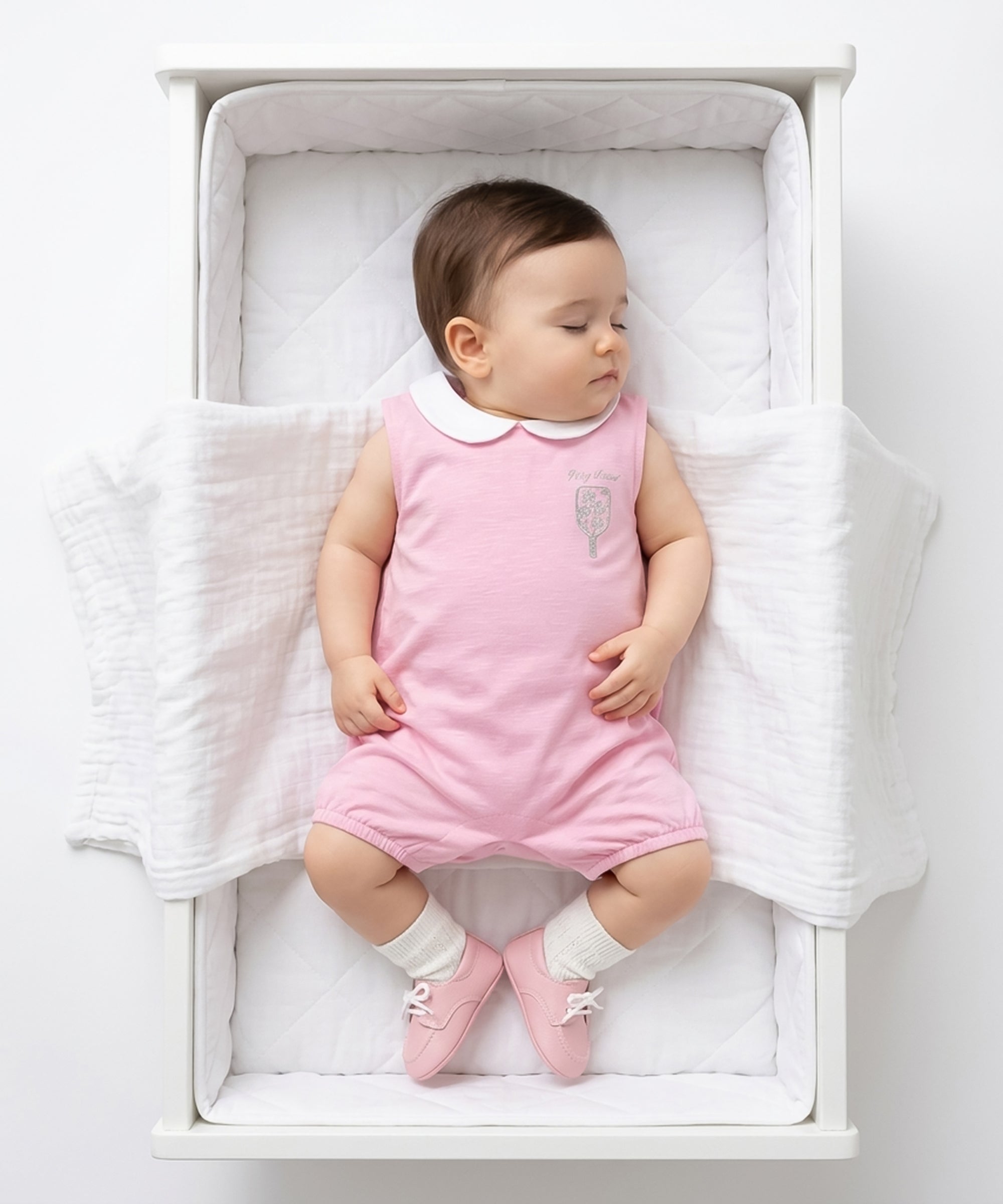 Baby Girls Floral Embroidered Romper, Pink