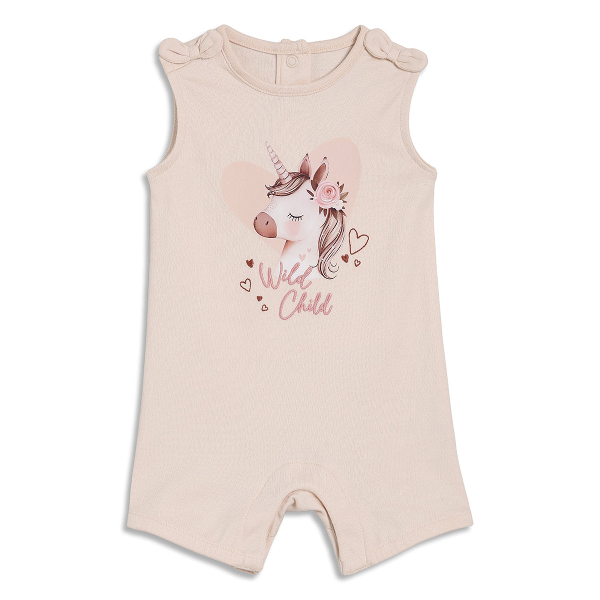 Baby Girls Unicorn Print Romper with Headband, Beige
