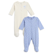 Baby Girls Blue & Cream Cotton Full Sleeves Sleepsuit Pack of 2 Regular Fit Casual Baby Sleepsuits