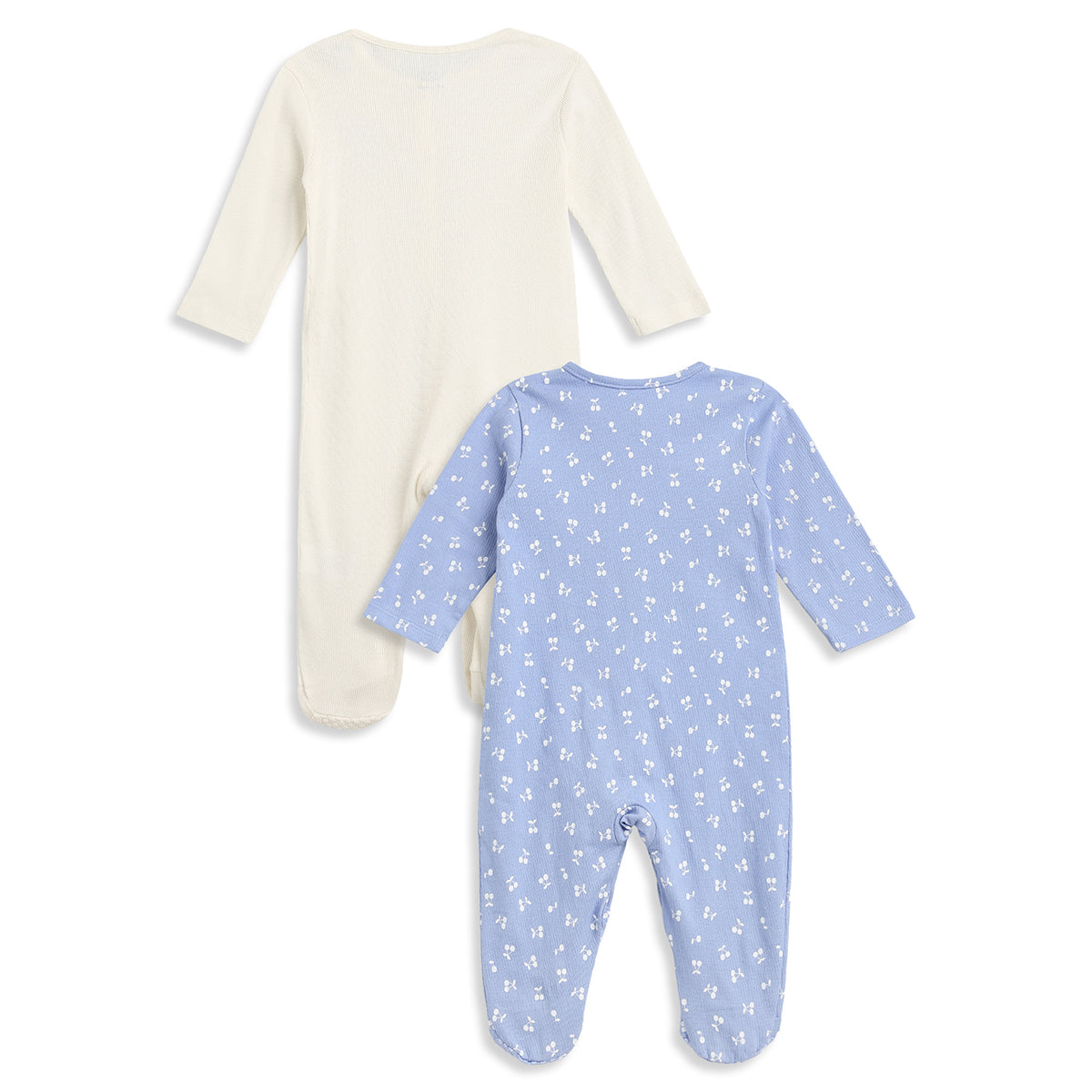 Baby Girls Blue & Cream Cotton Full Sleeves Sleepsuit Pack of 2 Regular Fit Casual Baby Sleepsuits