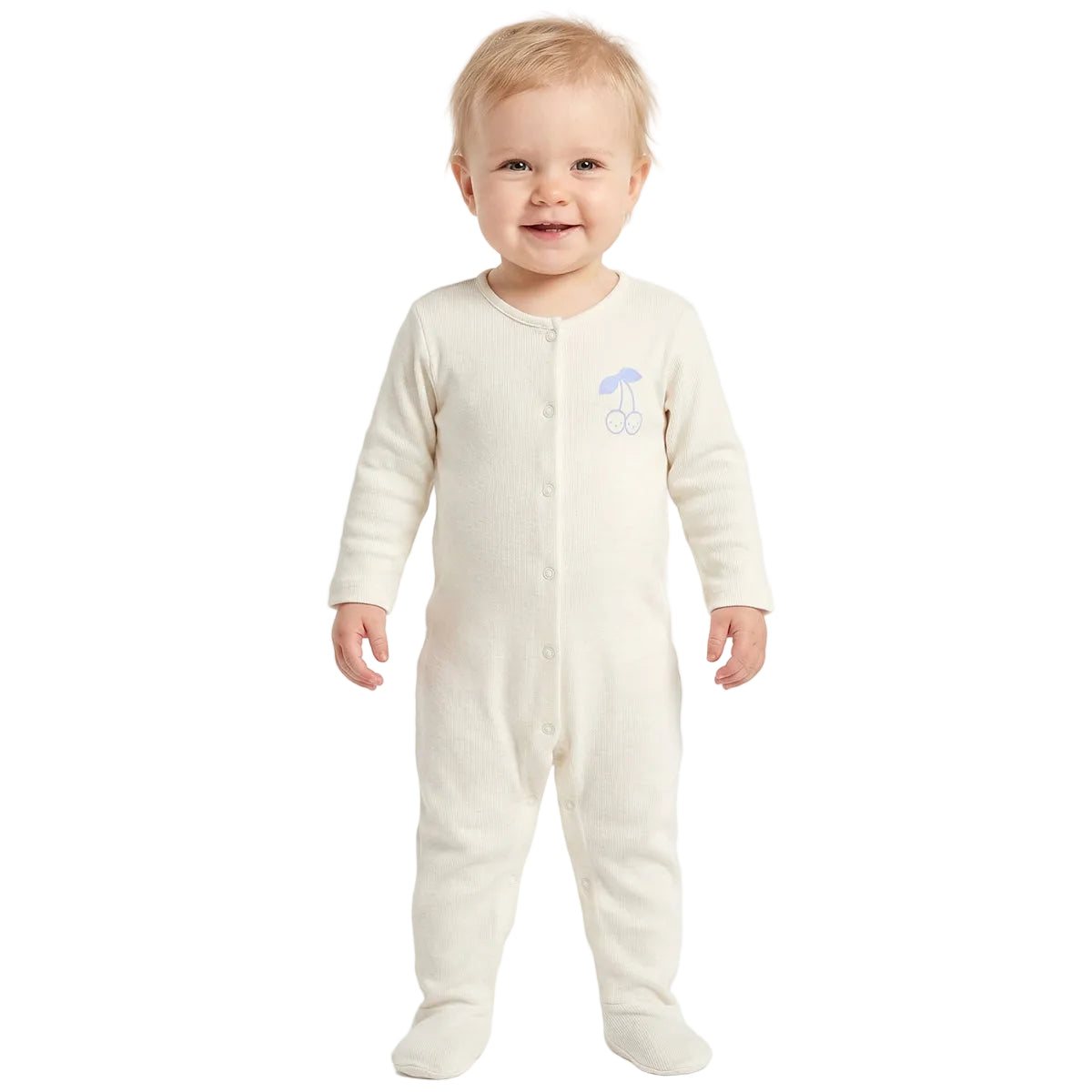 Baby Girls Blue & Cream Cotton Full Sleeves Sleepsuit Pack of 2 Regular Fit Casual Baby Sleepsuits