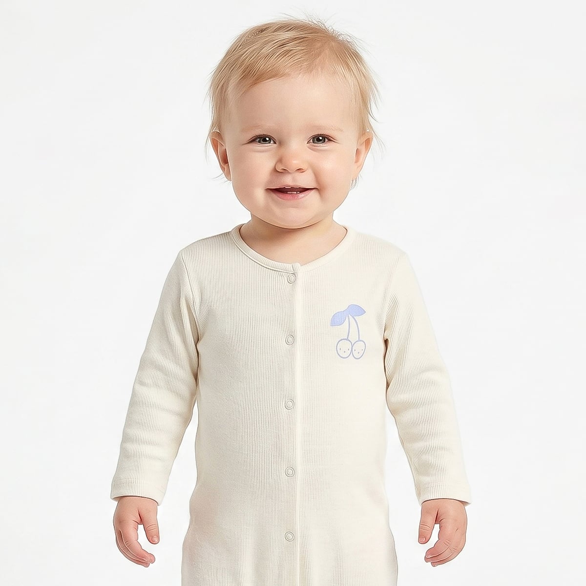Baby Girls Blue & Cream Cotton Full Sleeves Sleepsuit Pack of 2 Regular Fit Casual Baby Sleepsuits