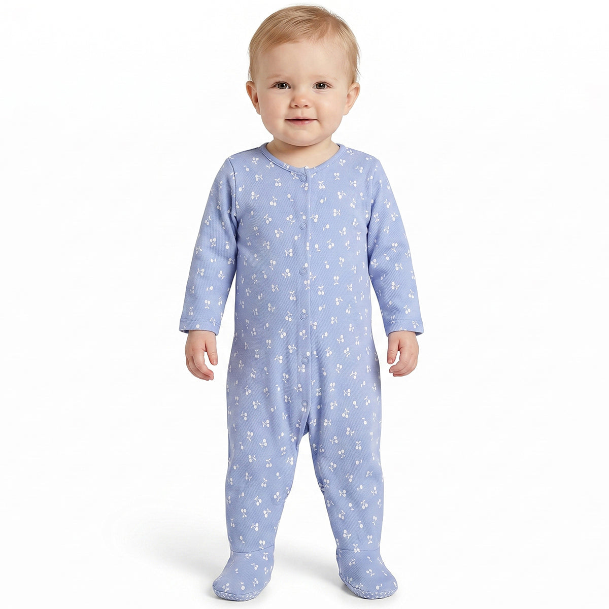 Baby Girls Blue & Cream Cotton Full Sleeves Sleepsuit Pack of 2 Regular Fit Casual Baby Sleepsuits