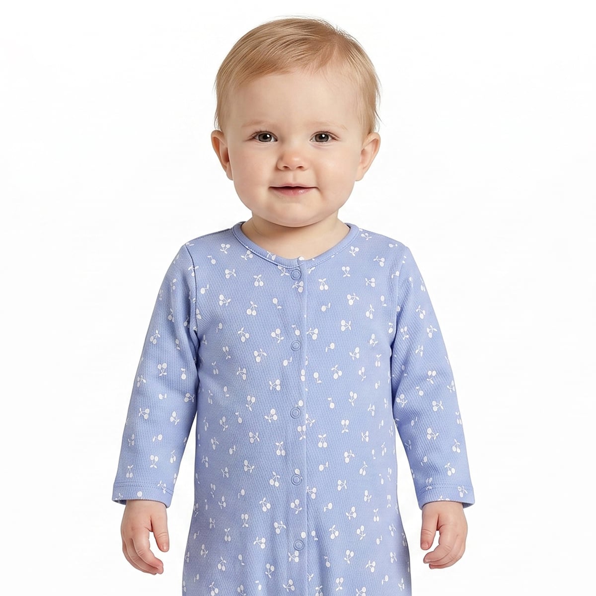 Baby Girls Blue & Cream Cotton Full Sleeves Sleepsuit Pack of 2 Regular Fit Casual Baby Sleepsuits