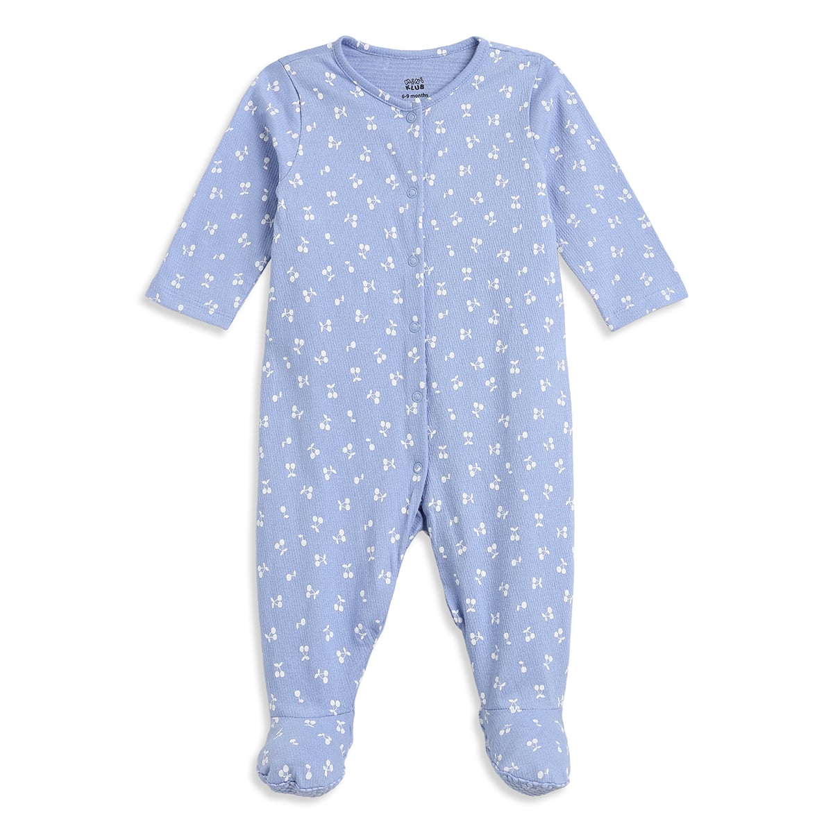 Baby Girls Blue & Cream Cotton Full Sleeves Sleepsuit Pack of 2 Regular Fit Casual Baby Sleepsuits