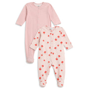 Baby Girls Pink & Peach Cotton Full Sleeves Sleepsuit Pack of 2 Regular Fit Casual Baby Sleepsuits
