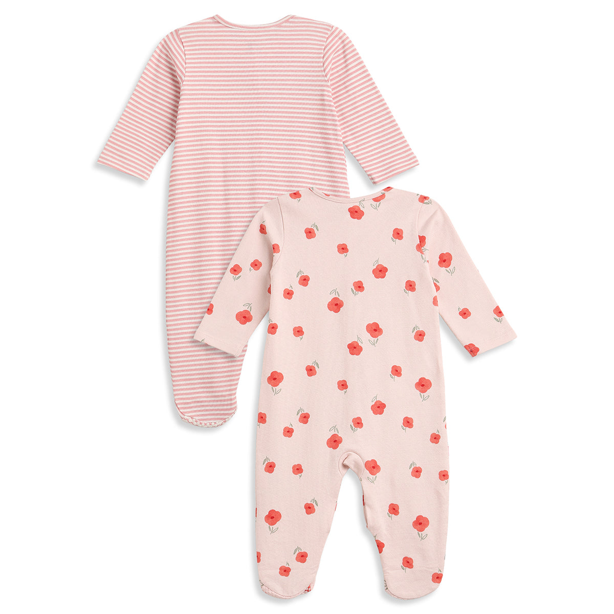 Baby Girls Pink & Peach Cotton Full Sleeves Sleepsuit Pack of 2 Regular Fit Casual Baby Sleepsuits