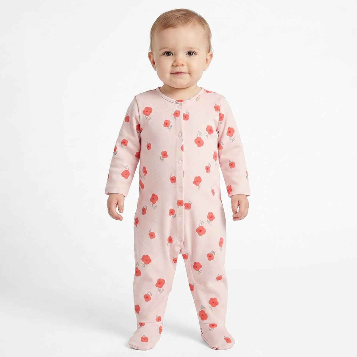 Baby Girls Pink & Peach Cotton Full Sleeves Sleepsuit Pack of 2 Regular Fit Casual Baby Sleepsuits