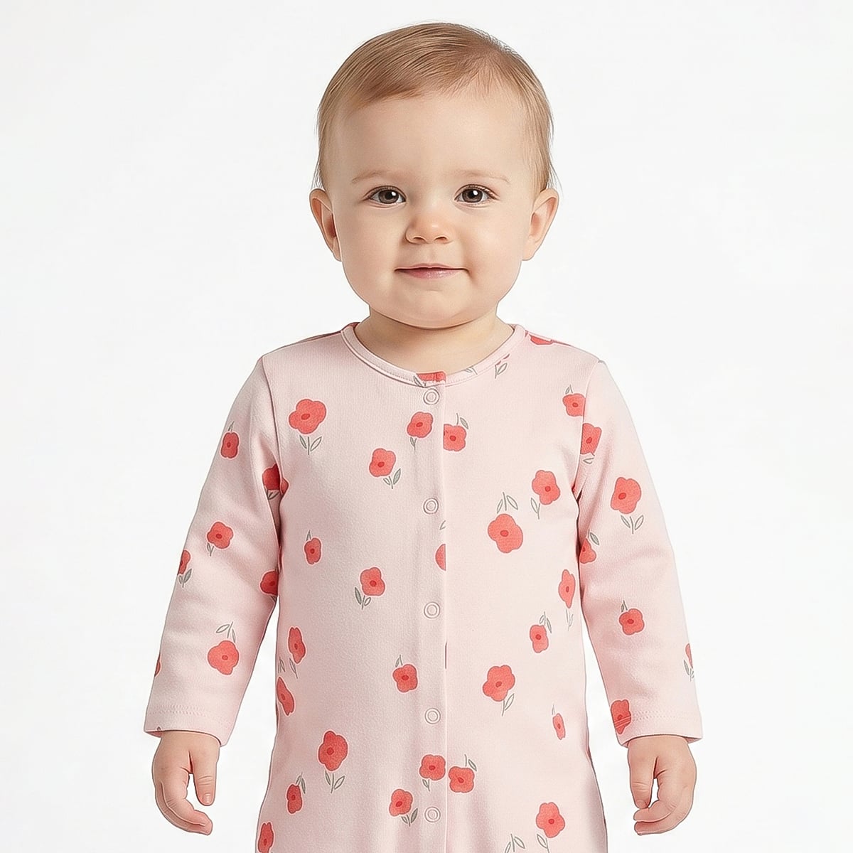 Baby Girls Pink & Peach Cotton Full Sleeves Sleepsuit Pack of 2 Regular Fit Casual Baby Sleepsuits