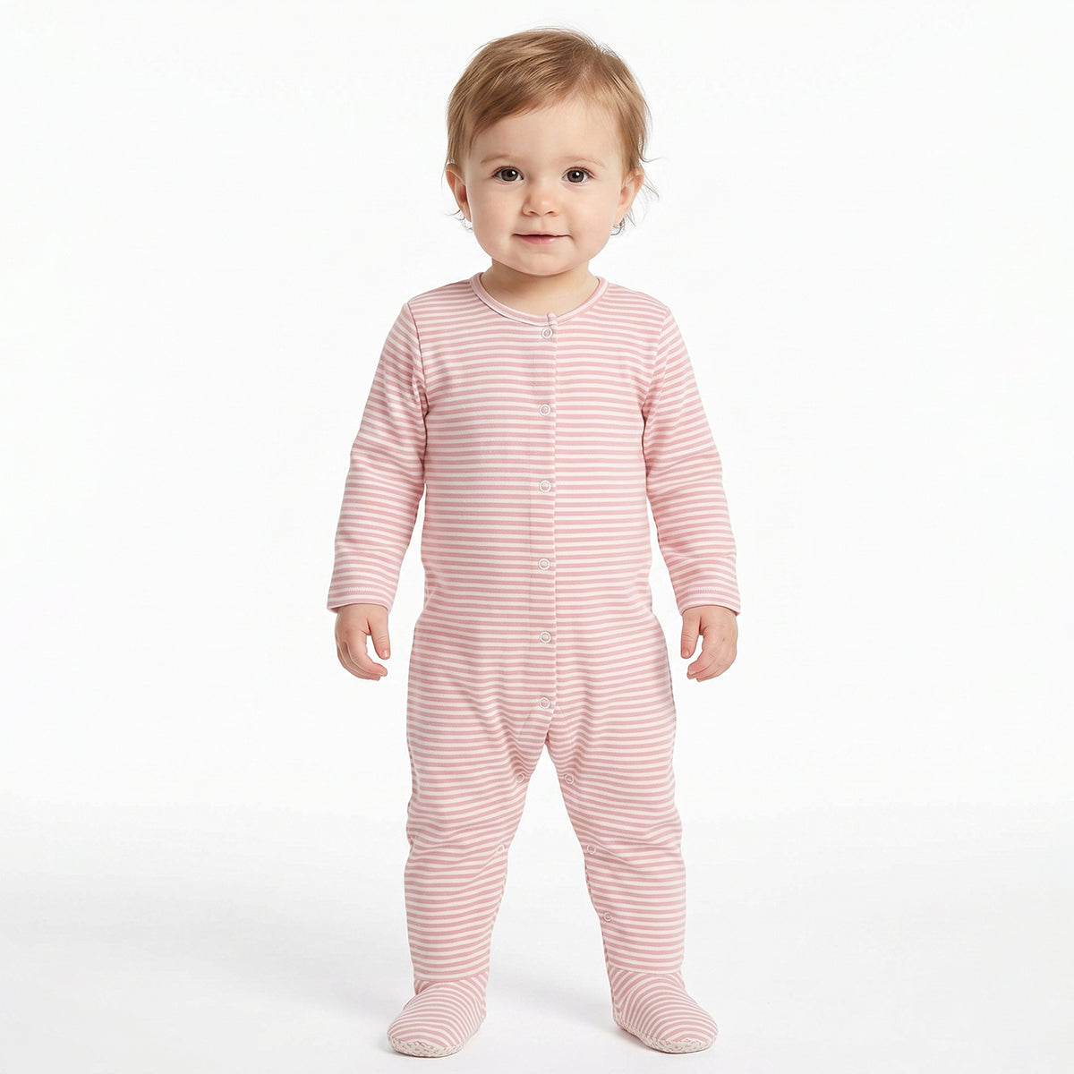 Baby Girls Pink & Peach Cotton Full Sleeves Sleepsuit Pack of 2 Regular Fit Casual Baby Sleepsuits