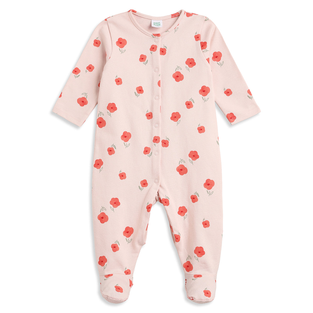 Baby Girls Pink & Peach Cotton Full Sleeves Sleepsuit Pack of 2 Regular Fit Casual Baby Sleepsuits