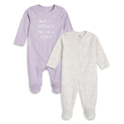 Baby Boys Lavender And Cream Cotton Printed Footed Sleepsuits Pack Of 2 Regular Fit Casual Wear
