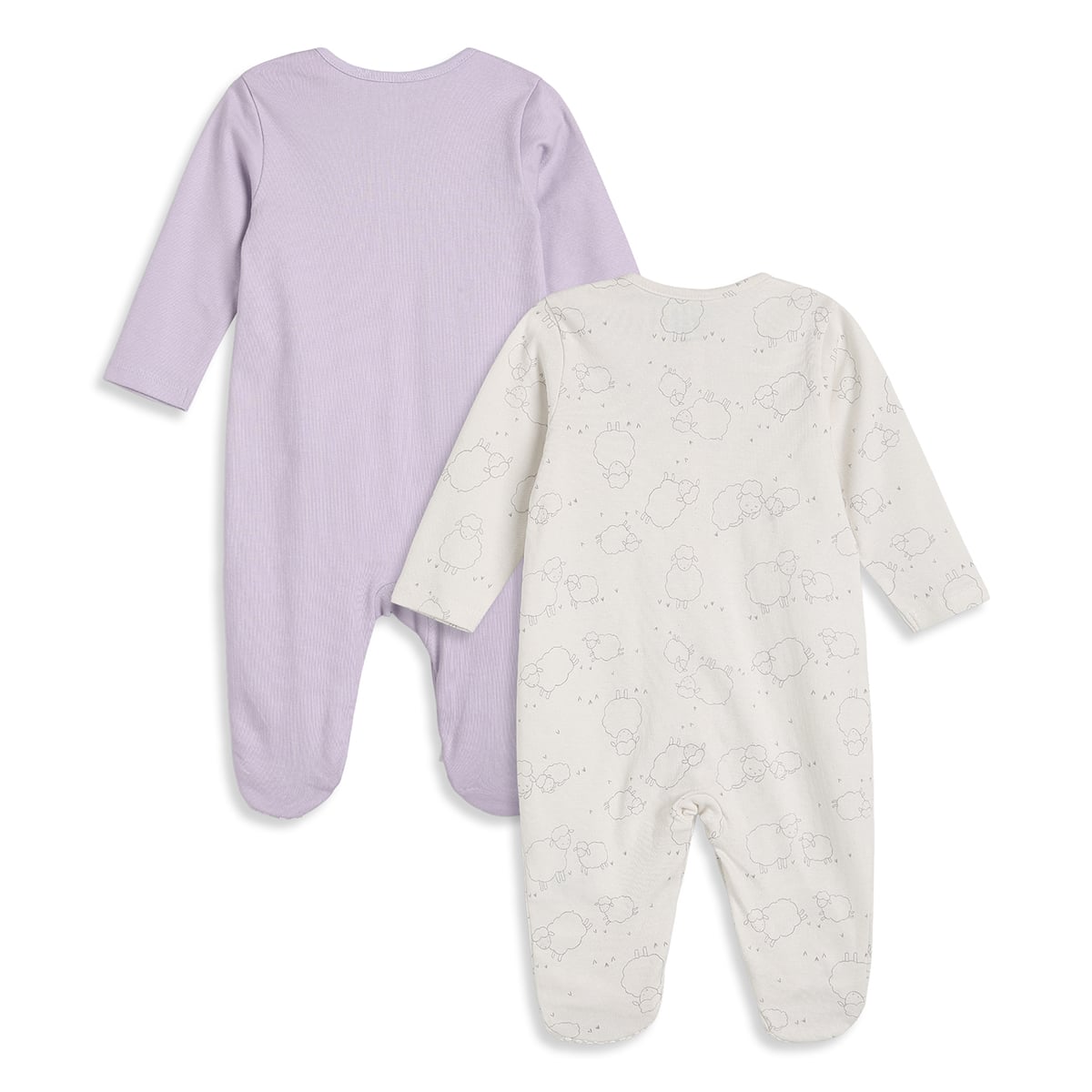 Baby Boys Lavender And Cream Cotton Printed Footed Sleepsuits Pack Of 2 Regular Fit Casual Wear