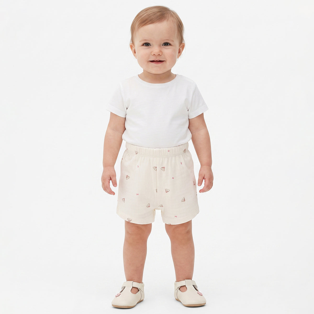Baby Girls Pink & Cream Cotton Printed Shorts Pack of 2 Regular Fit Casual Wear