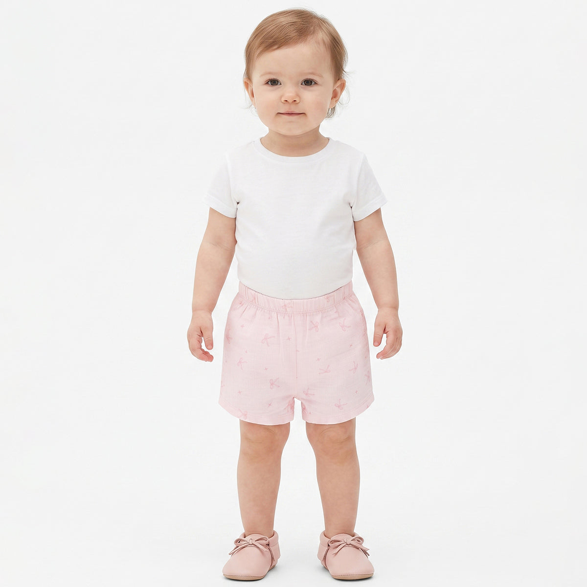 Baby Girls Pink & Cream Cotton Printed Shorts Pack of 2 Regular Fit Casual Wear