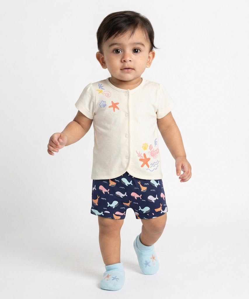 Baby Girls Sea Life Printed Shorts Pack Of 2, Multicolor