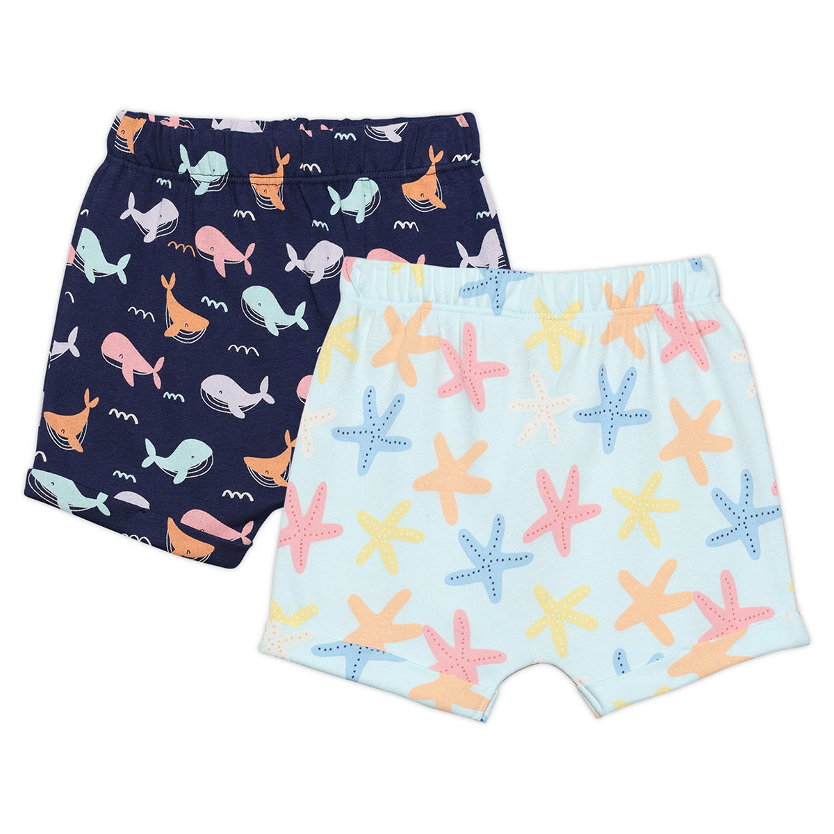 Baby Girls Sea Life Printed Shorts Pack Of 2, Multicolor