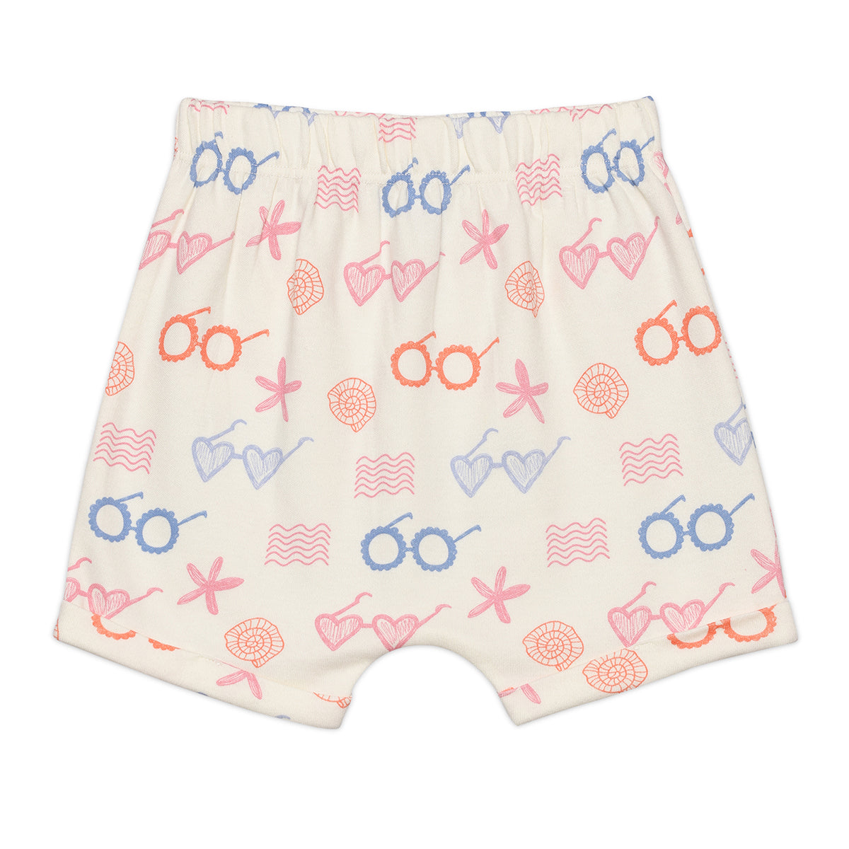 Baby Girls Solid And Sea Life Printed Shorts Pack Of 2, Multicolor