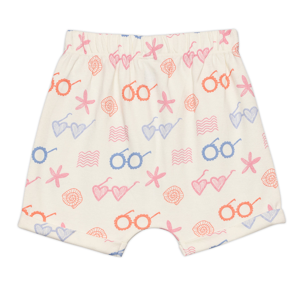 Baby Girls Solid And Sea Life Printed Shorts Pack Of 2, Multicolor