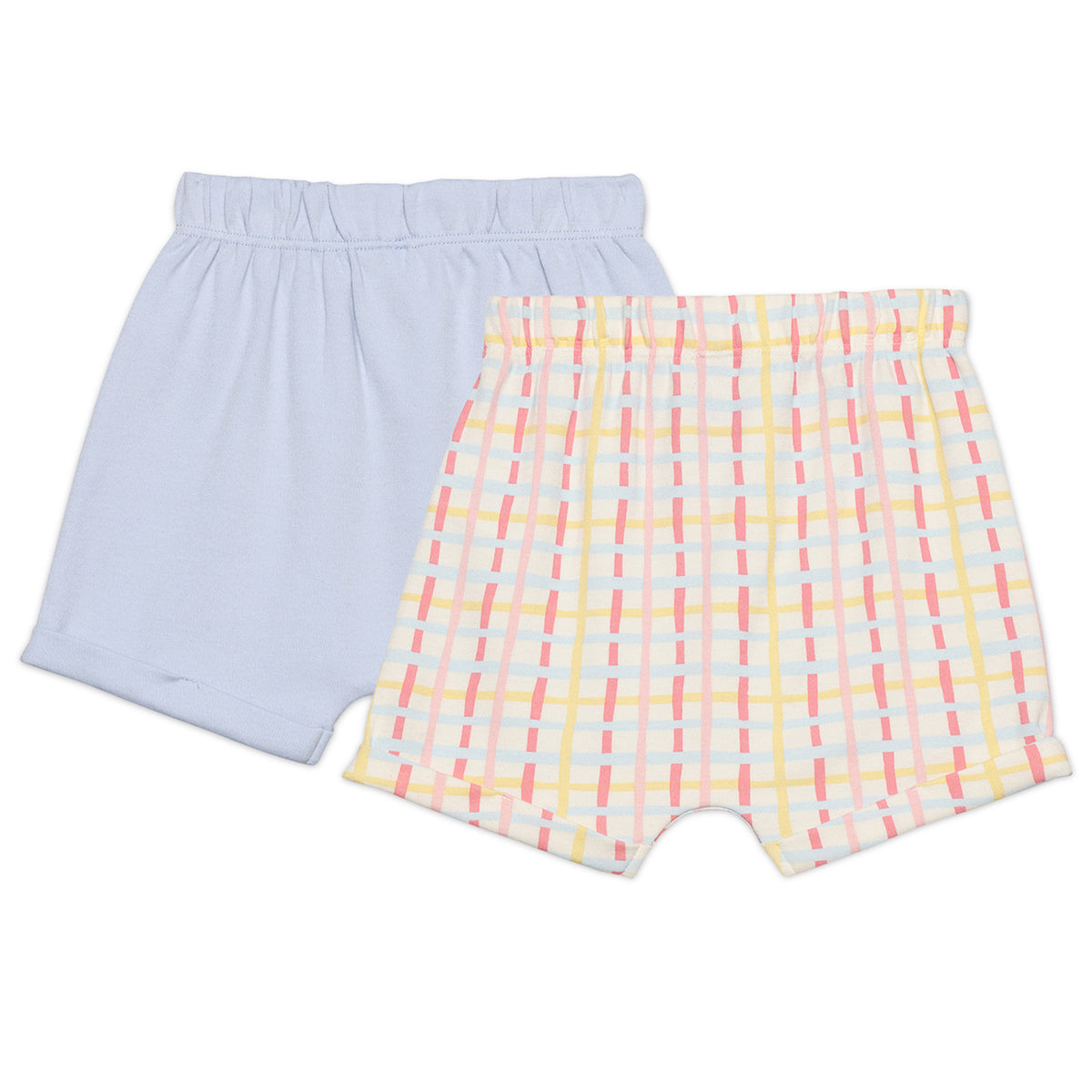 Baby Girls Solid And Checked Shorts Pack Of 2, Multicolor