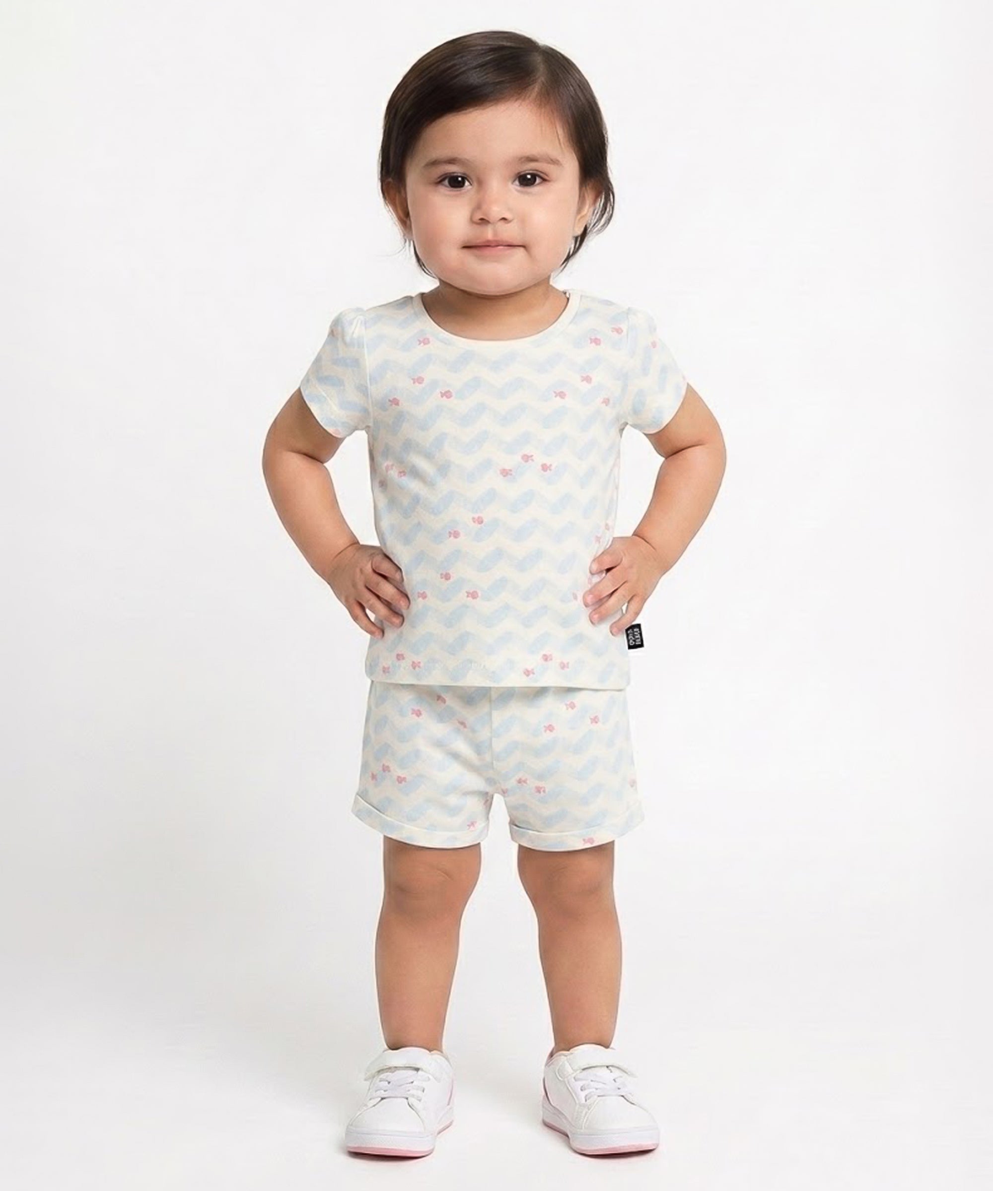 Baby Girls Solid And Sea Life Printed Shorts Pack Of 2, Multicolor