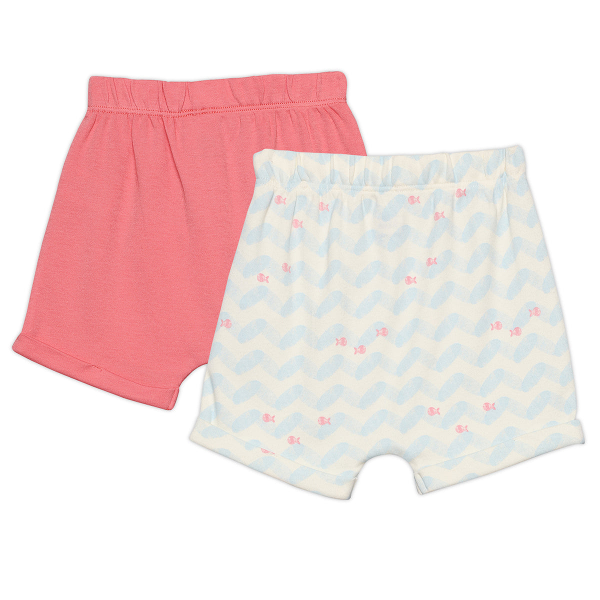Baby Girls Solid And Sea Life Printed Shorts Pack Of 2, Multicolor