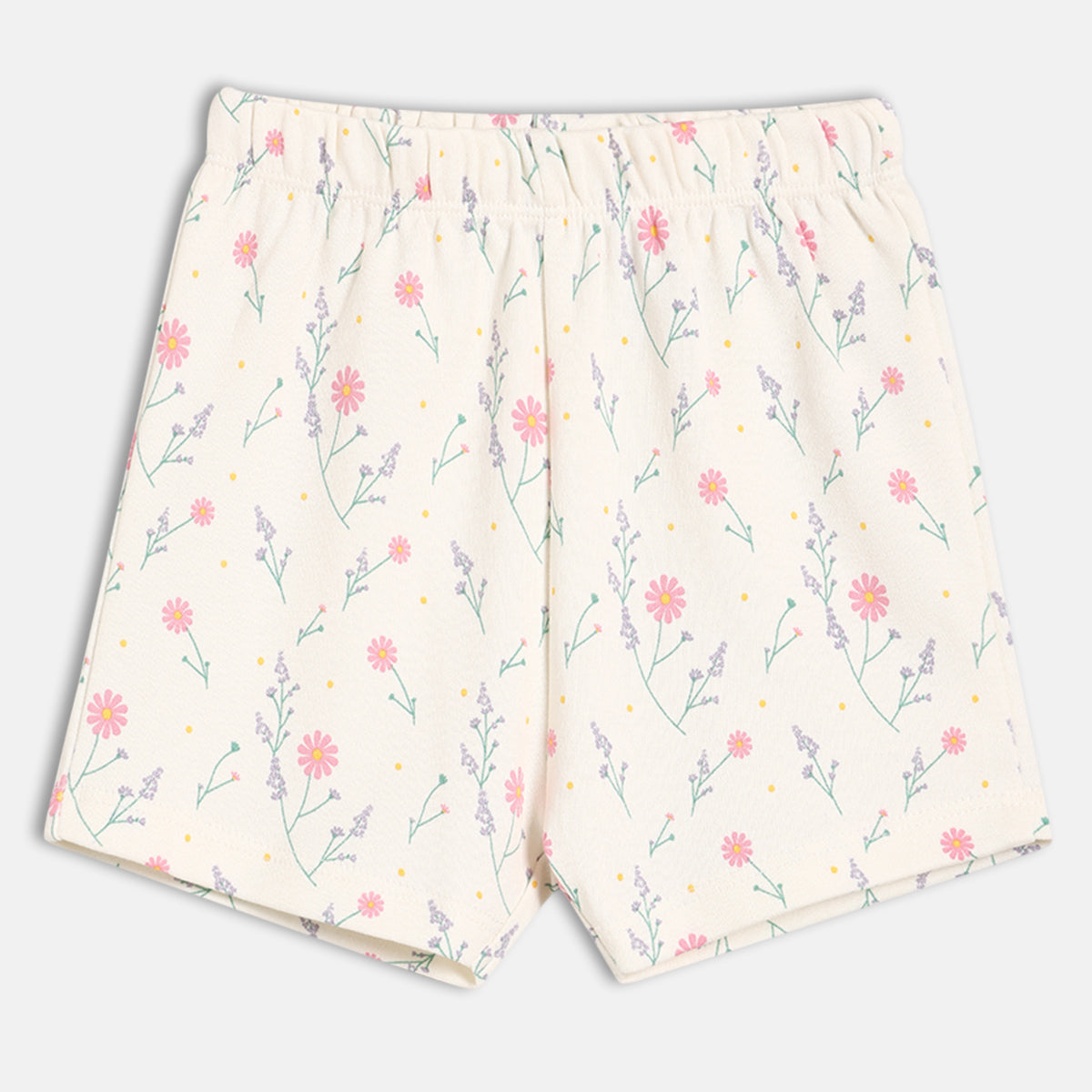 Baby Girls Floral Print and Solid Shorts Pack of 2, Cream and Green