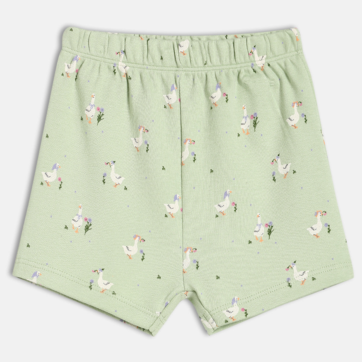 Baby Girls Duck Print and Striped Shorts Pack of 2, Green and Yellow
