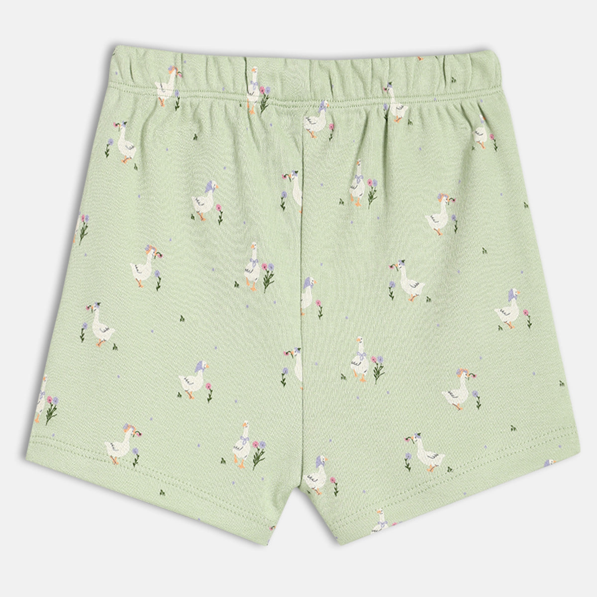 Baby Girls Duck Print and Striped Shorts Pack of 2, Green and Yellow