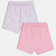 Baby Girls Floral Print Shorts Pack of 2, Purple & Pink