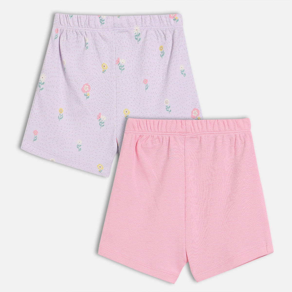Baby Girls Floral Print Shorts Pack of 2, Purple & Pink