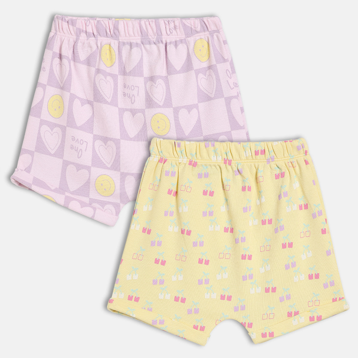 Baby Girls Printed Knit Shorts Pack of 2 – Yellow & Lavender